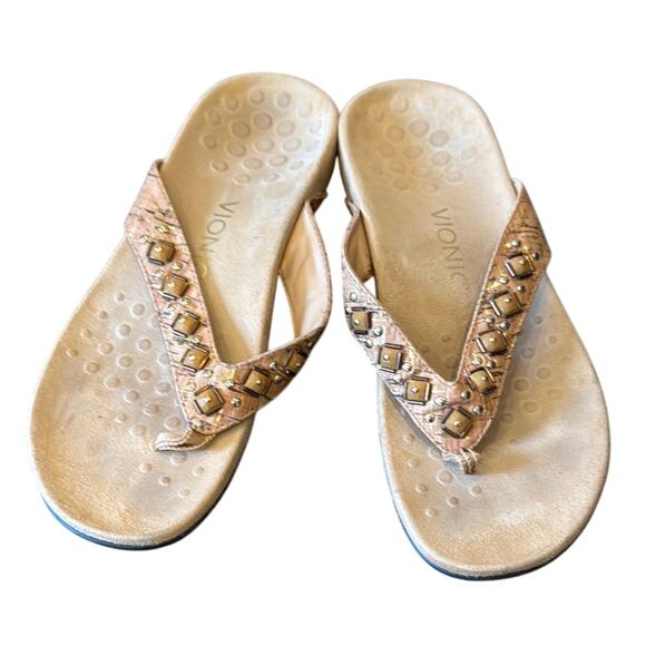 Vionic Rest Floriana 340 Gold Cork Women's Flipflops Size 7 - Picture 2 of 10